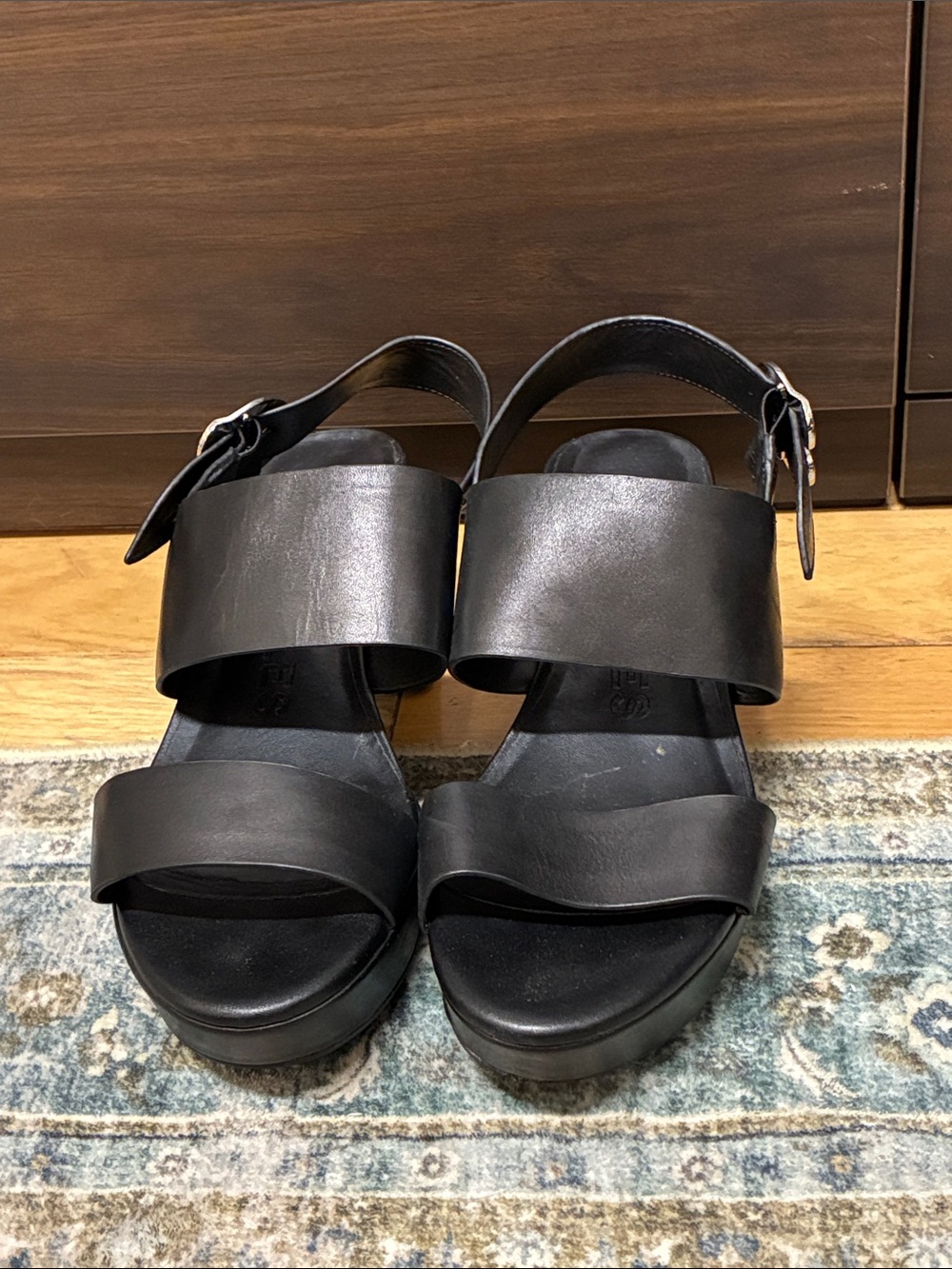 Aerosoles Camera Black Leather Wide-Strap Women's Sandals US7.5